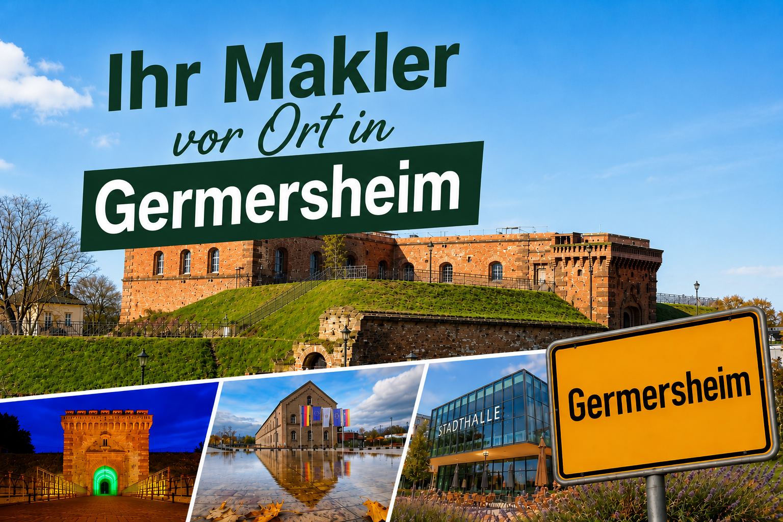 Germersheim mit Festungsanlage, Stadthalle und Ortsschild – Immobilienagentur Jubelt